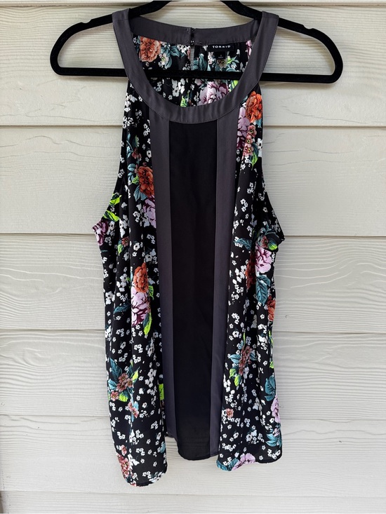 torrid Tops - Torrid Blouse Womens 1 Black Floral Colorblock Sleeveless Tank Top Plus Size